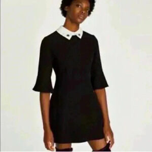ZARA BEJEWELED COLLAR BLACK WHITE SHIFT DRESS